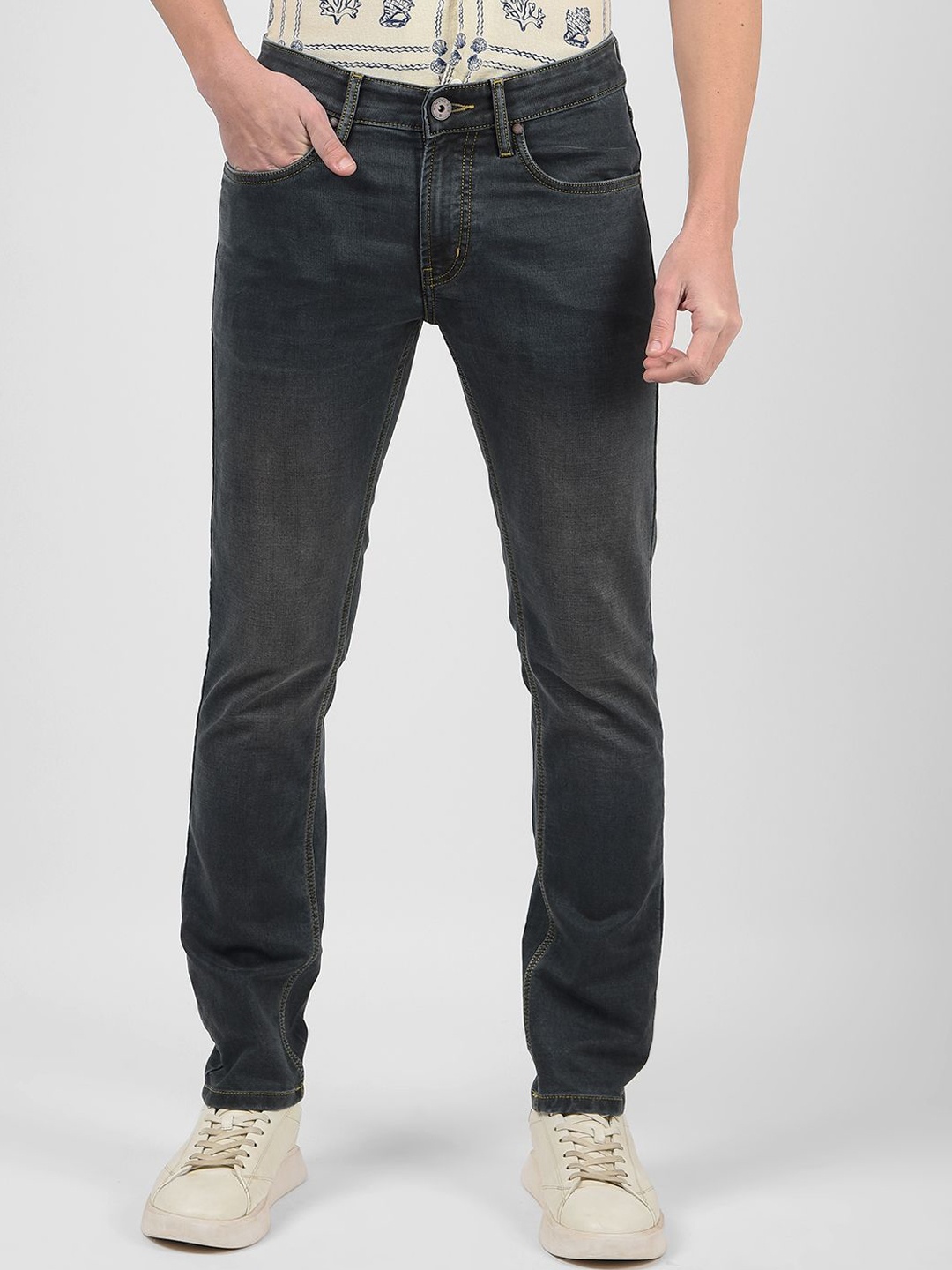 

Numero Uno Men Skinny Fit Low-Rise Light Fade Stretchable Jeans, Grey