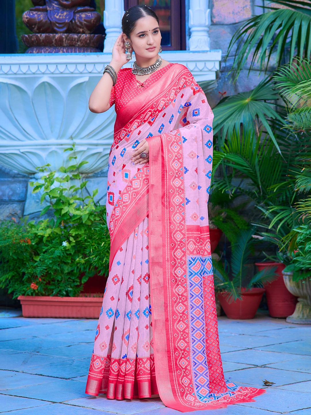 

Kalista Printed Pure Cotton Saree, Pink