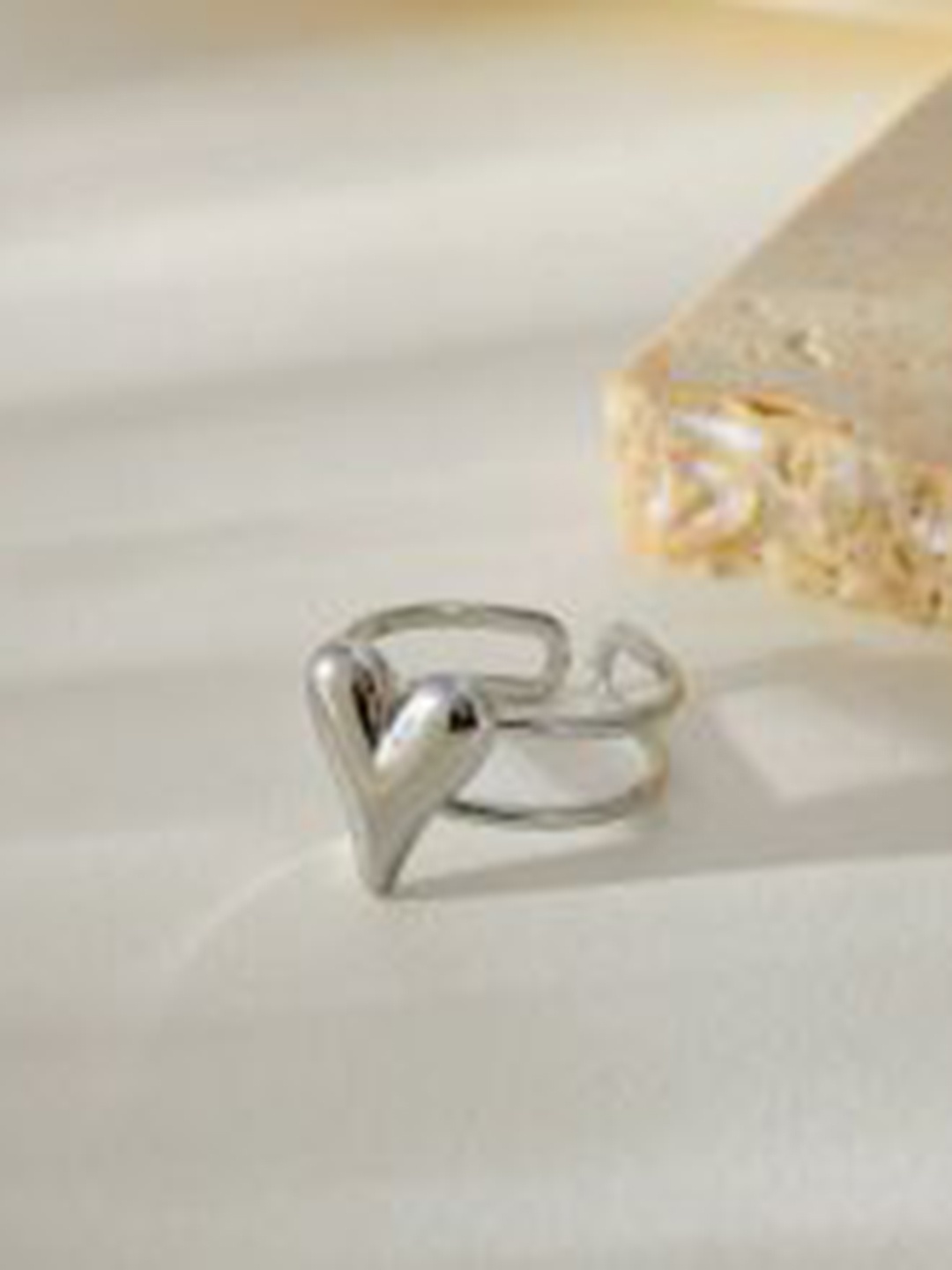 

Just Lil Things Stainless Steel Heart Shaped Double Finger Ring, Silver