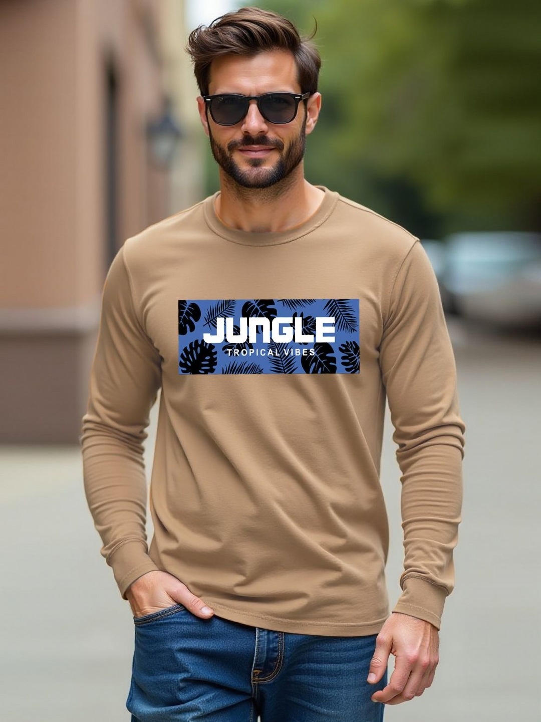 

Genzy Typography Printed Round Neck Cotton Regular Fit T-shirt, Beige