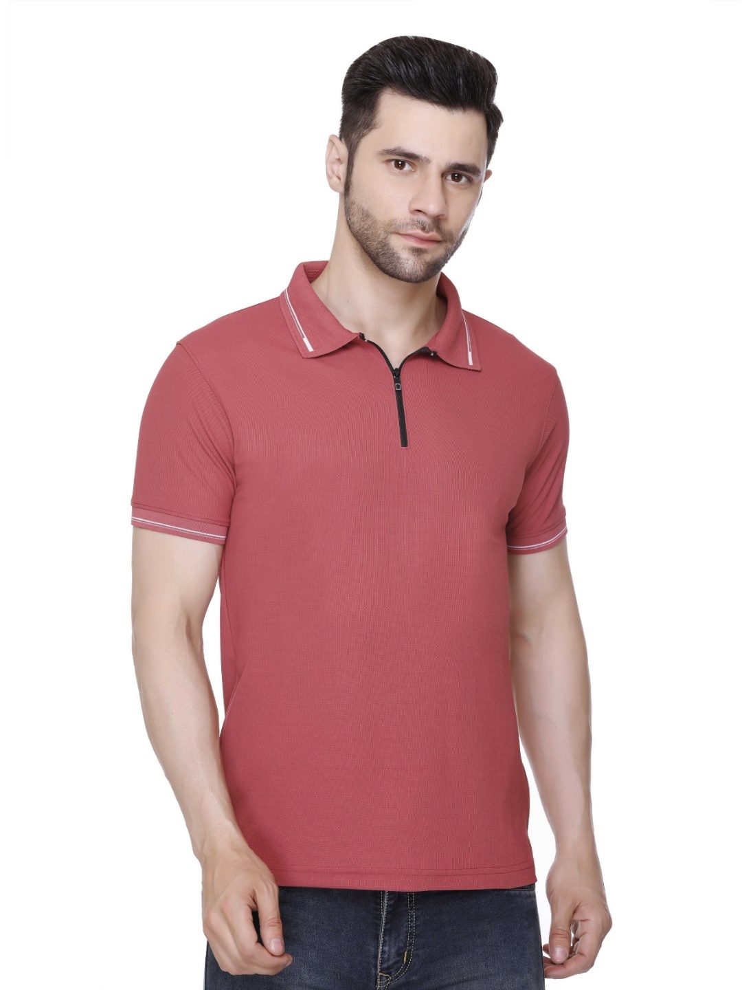 

Colors and Blends Polo Collar Cotton T-shirt, Red