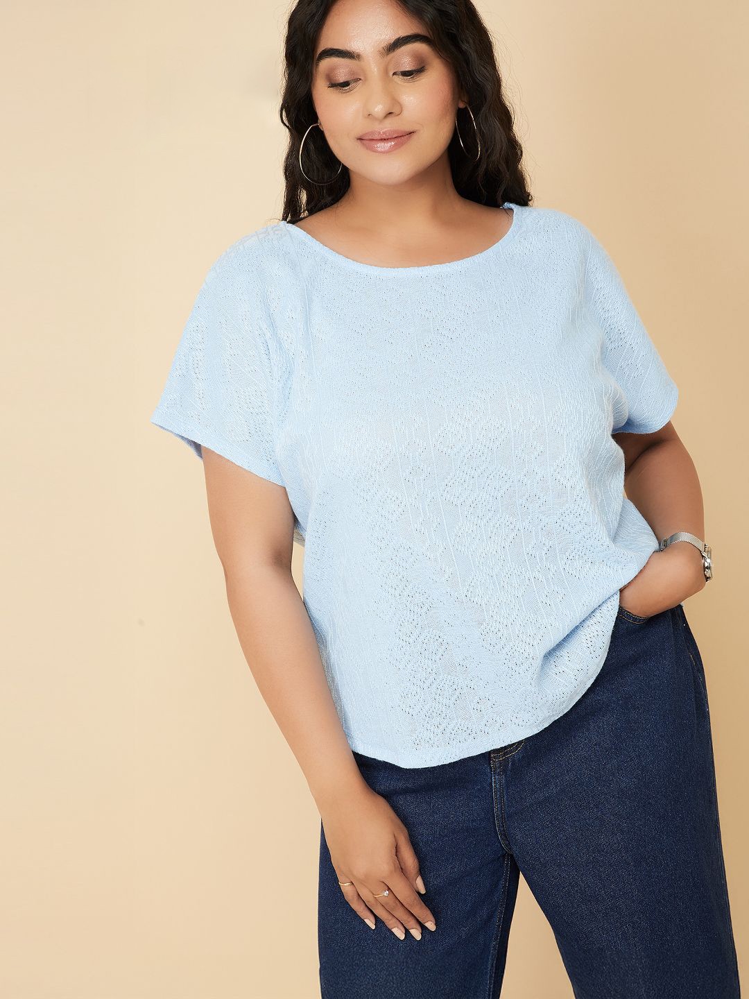 

max Women Extended Sleeves Solid Top, Blue