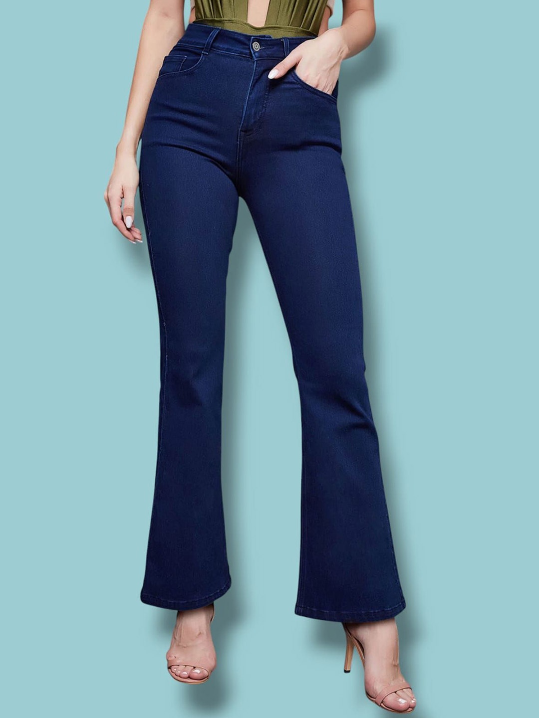 

1DAYJEANS Women Bootcut High-Rise Stretchable Jeans, Blue
