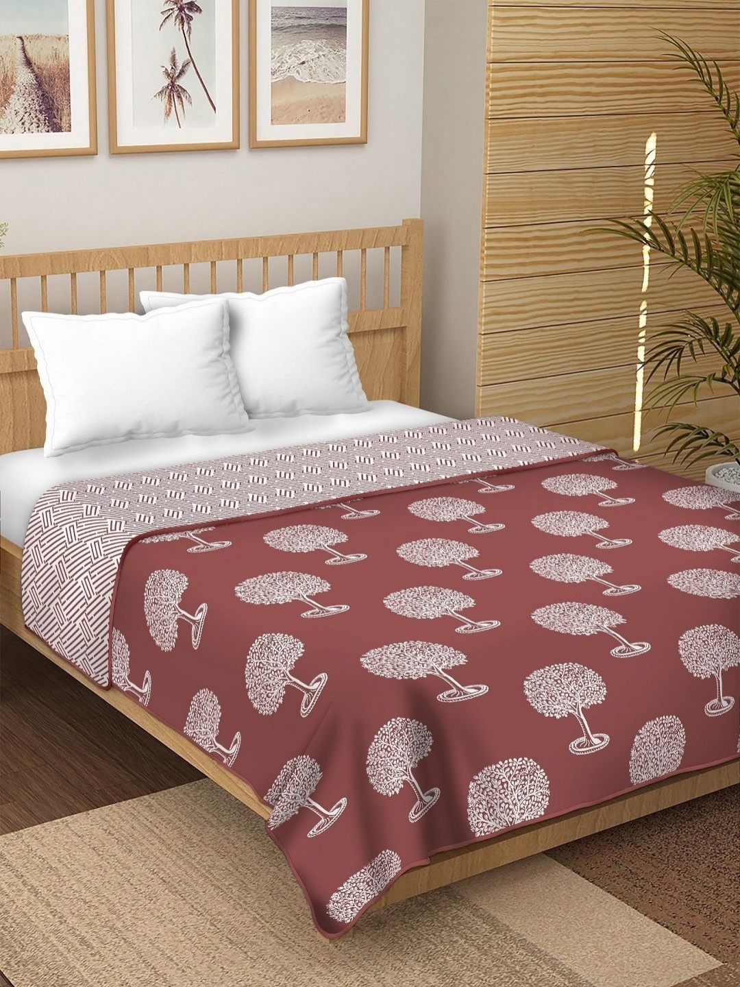 

CHICERY Maroon & White Floral Printed 210 GSM Pure Cotton AC Room Single Bed Dohar