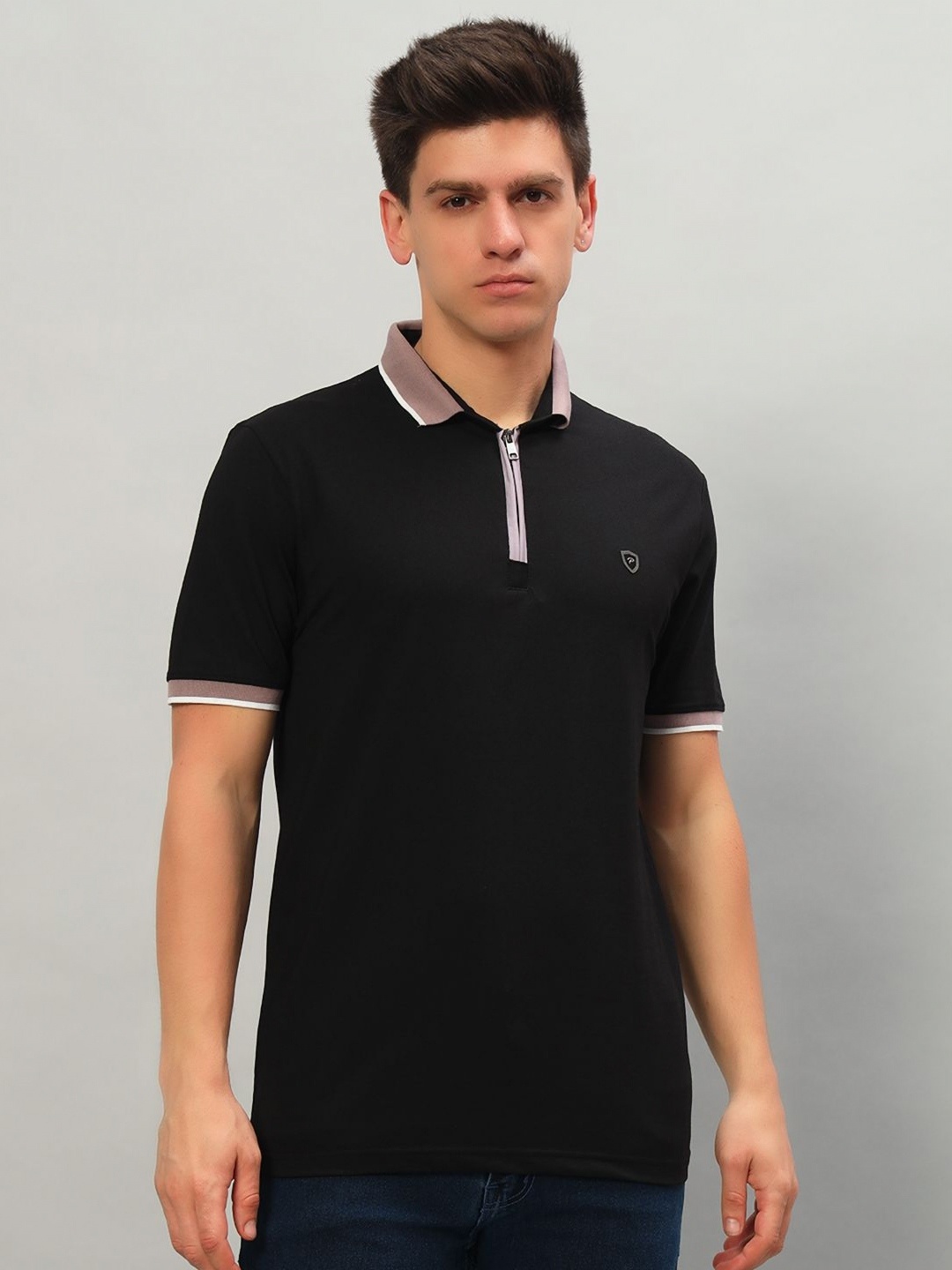 

PROFY Men Solid Polo Collar Cotton T-shirt, Black