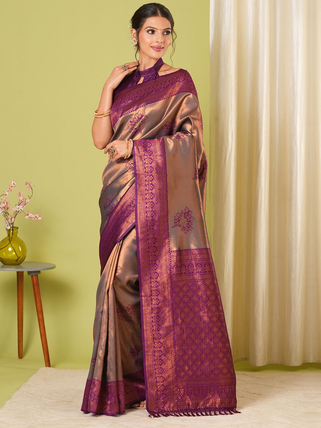 

HERE&NOW Woven Design Banarasi Saree, Copper