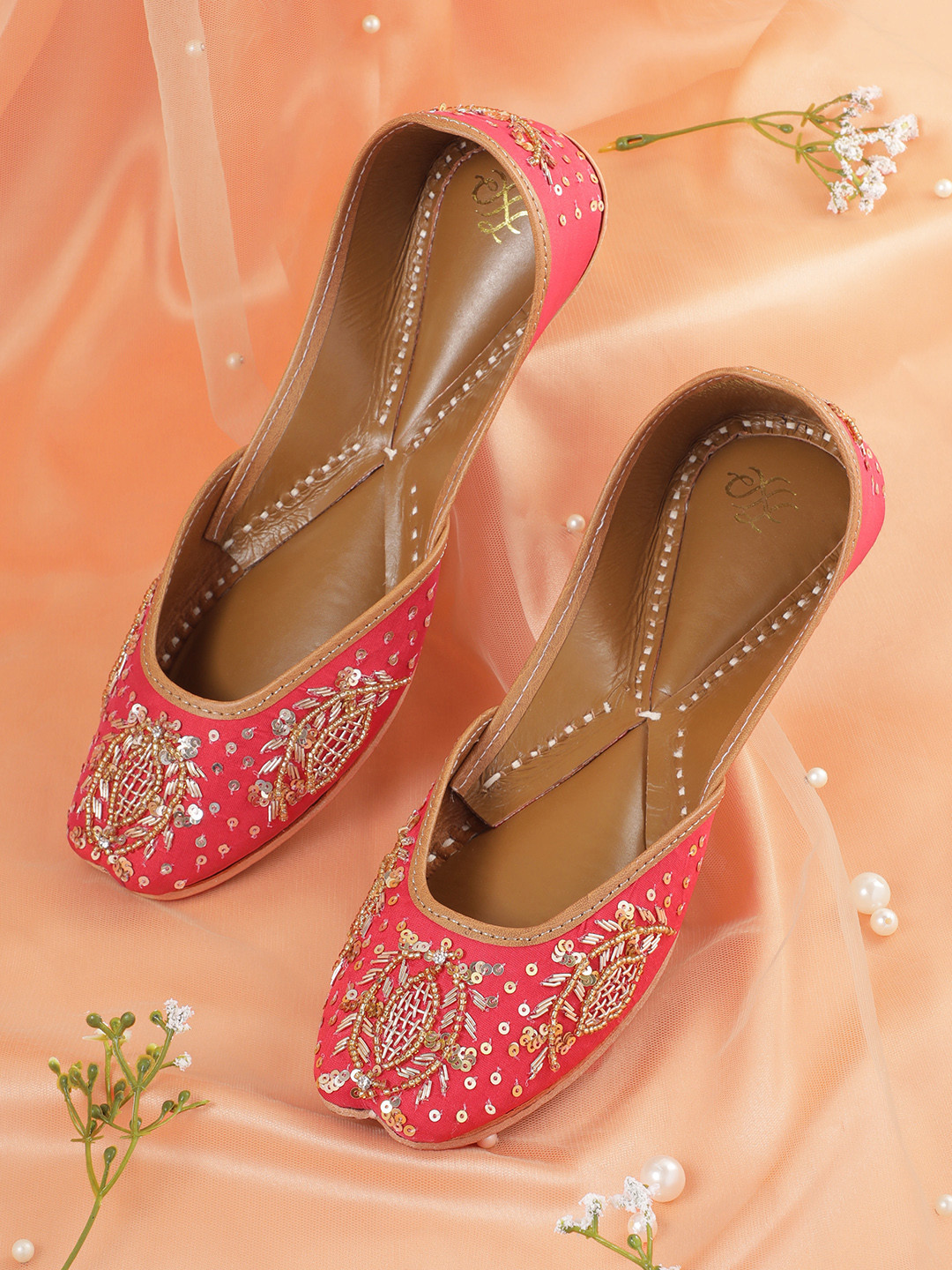 

House of Pataudi Sequin Embellished Mojaris, Pink