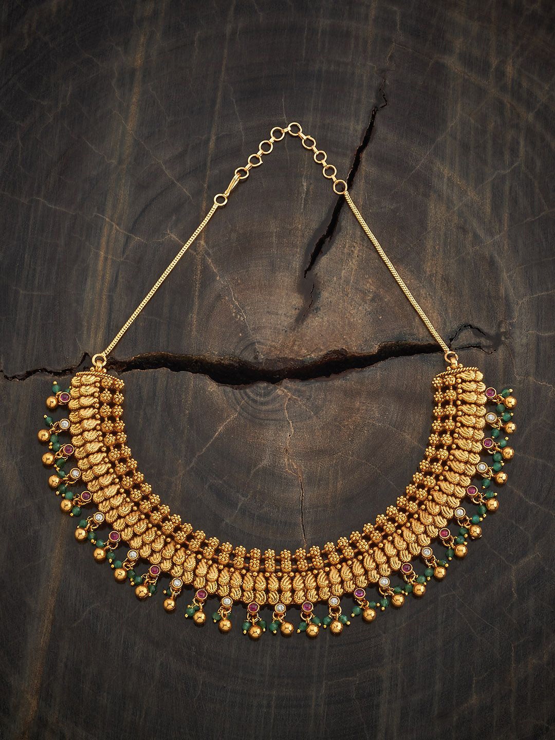 

Kushal's Fashion Jewellery Copper Gold-Plated Stone Studded & Beaded Antique Necklace