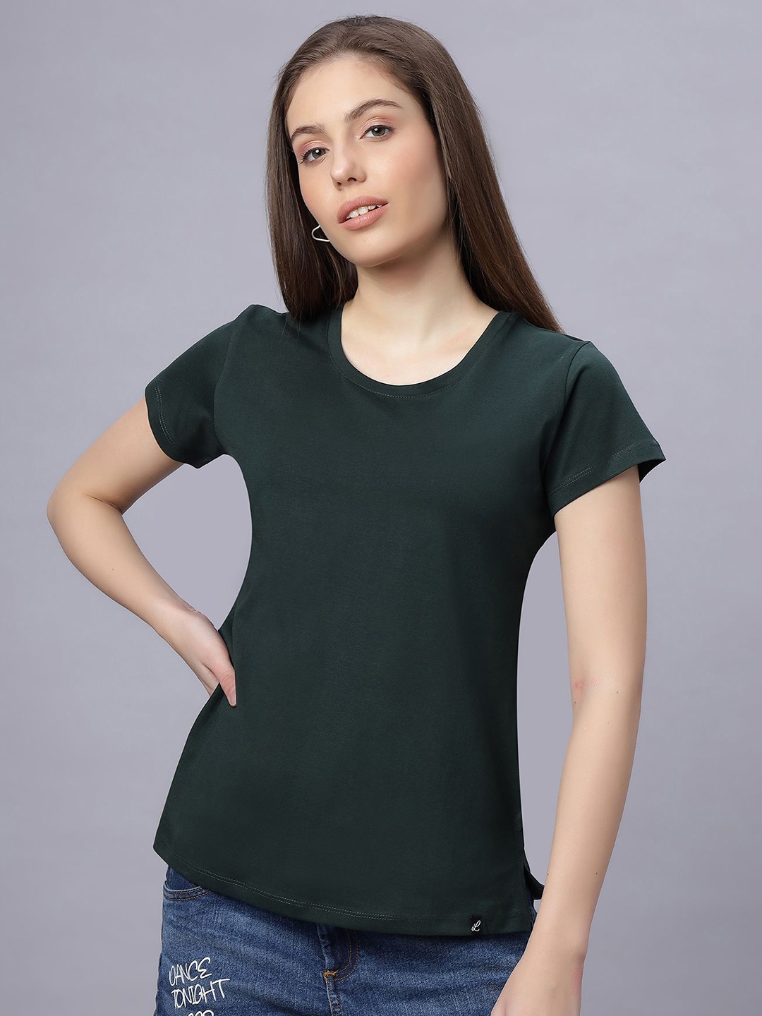 

QUIRA Round Neck Short Sleeves Regular Fit Cotton T-shirt, Green