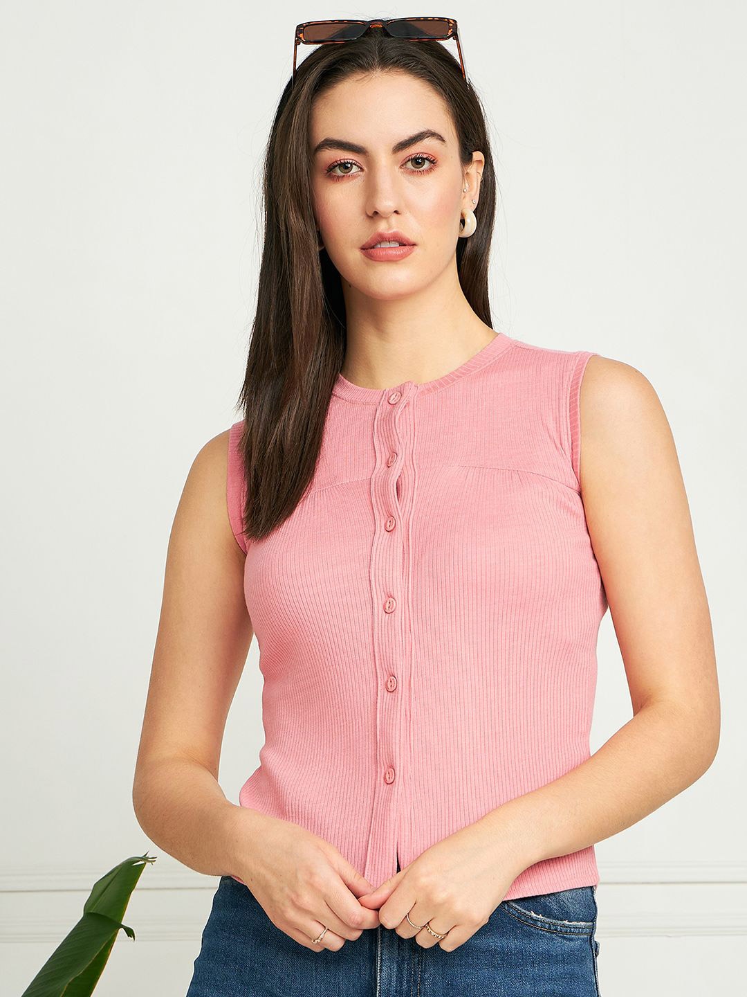 

PIVL Women Striped Round Neck Top, Pink