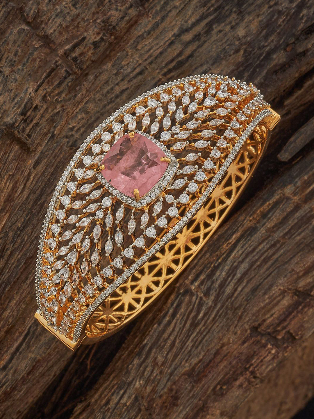 

Kushal's Fashion Jewellery Gold Plated Pink Cubic Zircon Studded Kada Bangle
