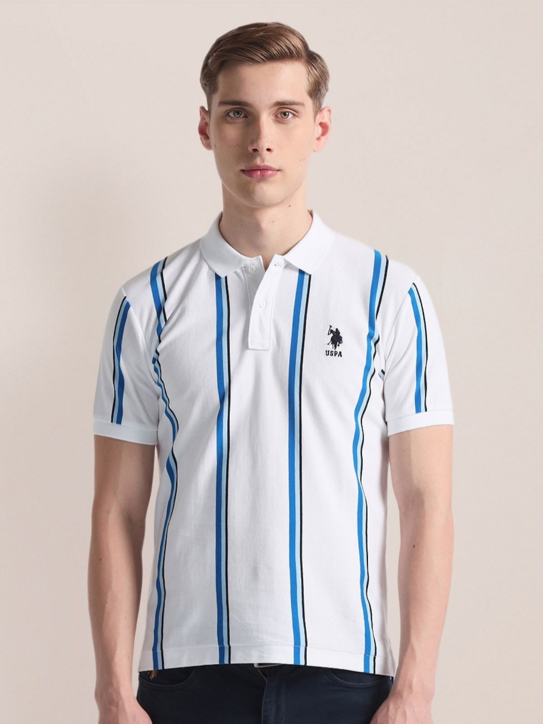 

U.S. Polo Assn. Striped Polo Collar Slim Fit T-shirt, White
