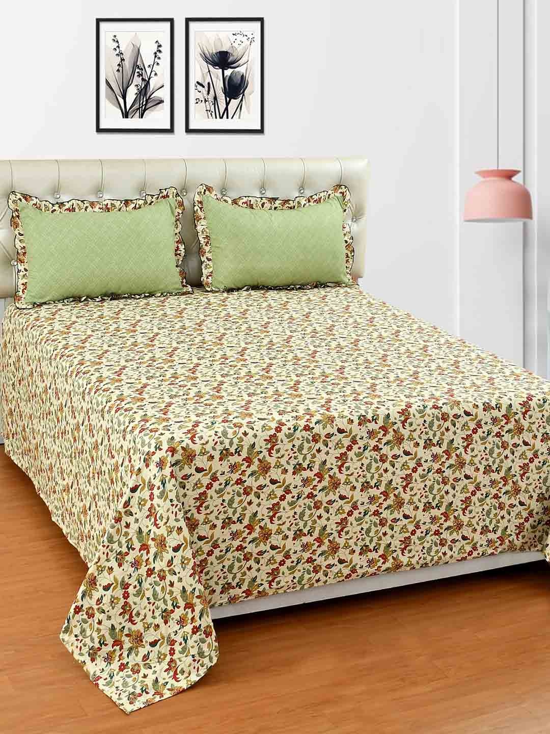

MORADO Beige & Red Floral 210 TC Cotton King Bedsheet Set 2.74 m x 2.74 m