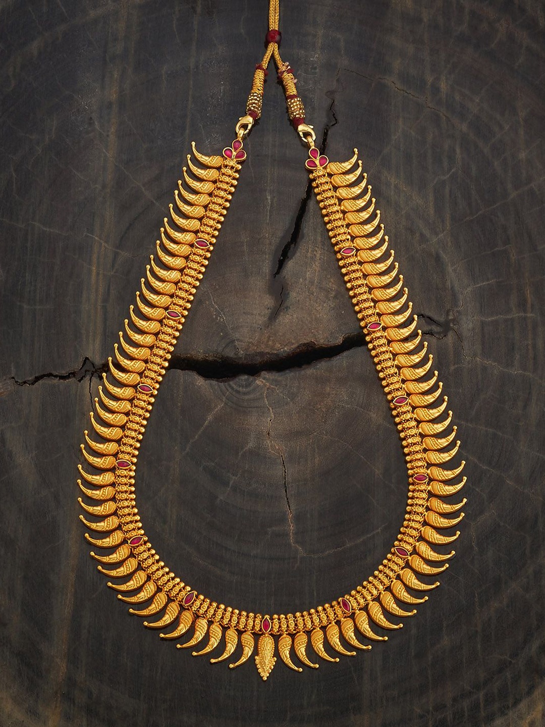 

Kushal's Fashion Jewellery 92.5 Pure Silver Gold-Plated Stone Studded Temple Necklace