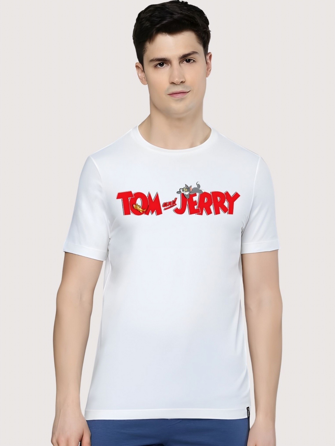 

SZN Men Tom & Jerry Graphic Printed Round Neck Cotton T-shirt, White