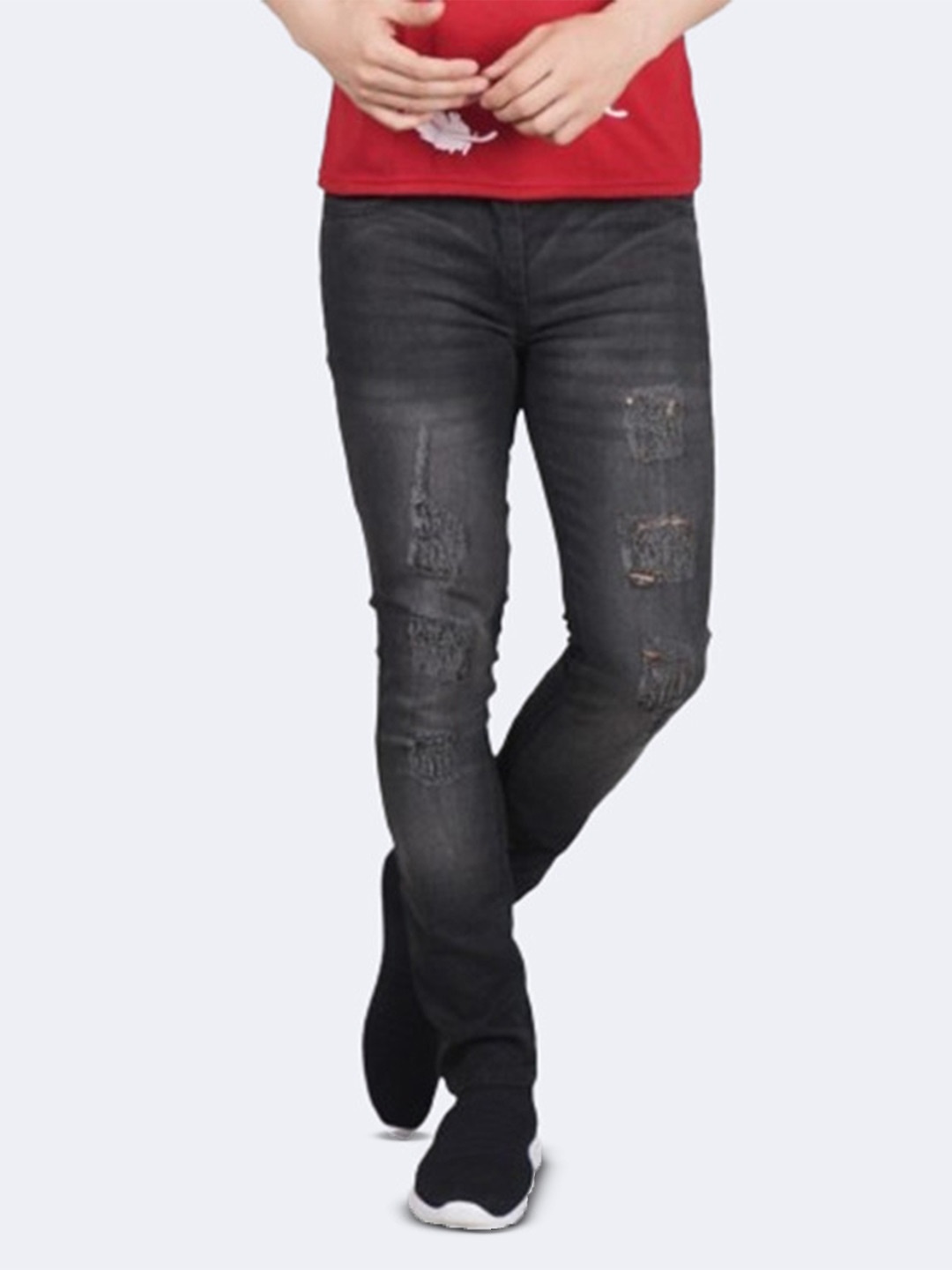 

COMFITS Men Classic Highly Distressed Light Fade Mid-Rise Stretchable Jeans, Grey