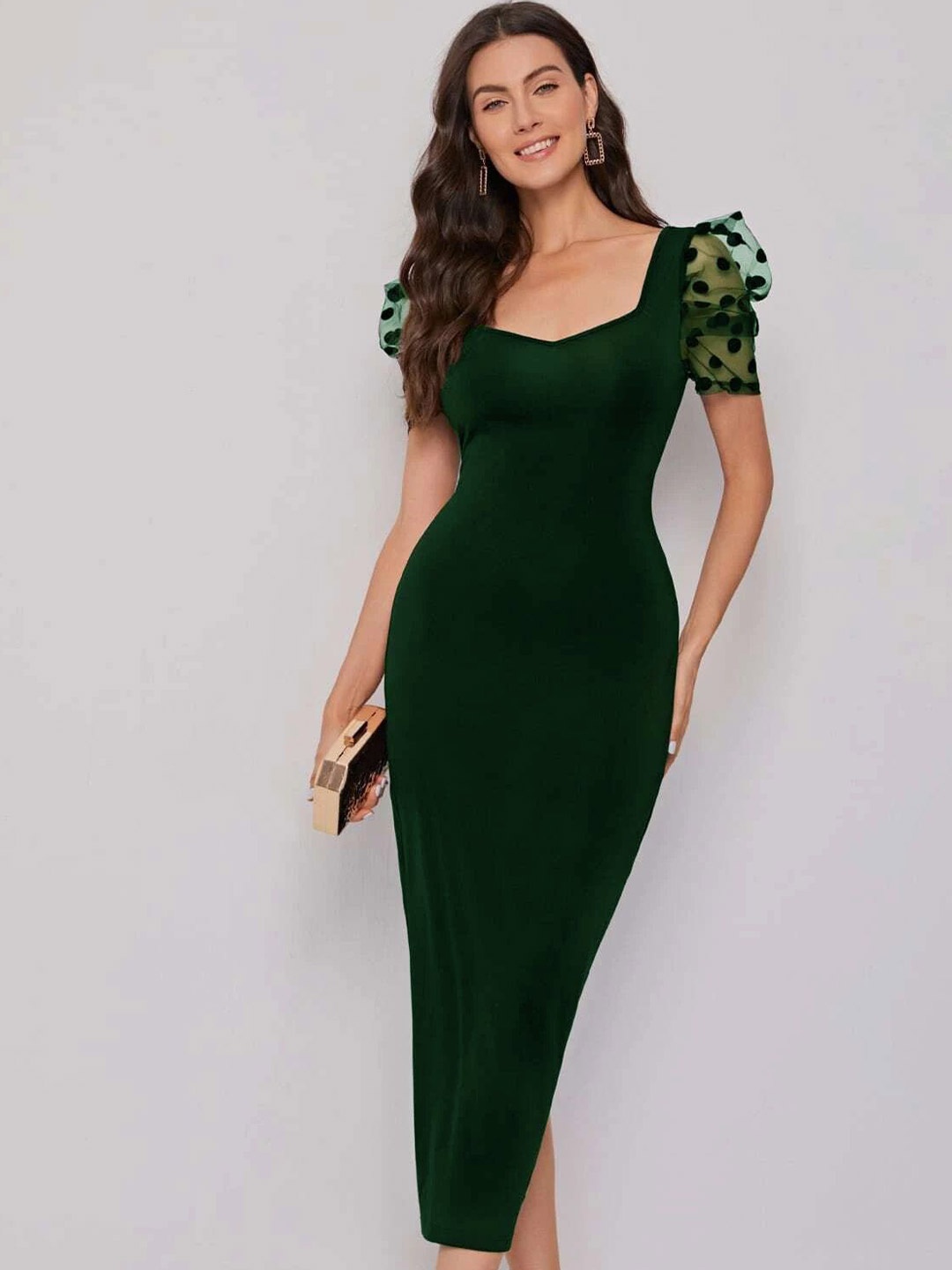 

De La Moda Women Bodycon Midi Dress, Green