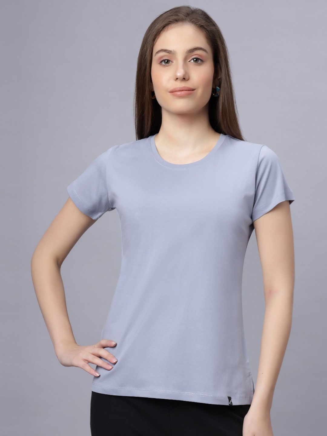 

QUIRA Round Neck Short Sleeves Regular Fit Cotton T-shirt, Grey