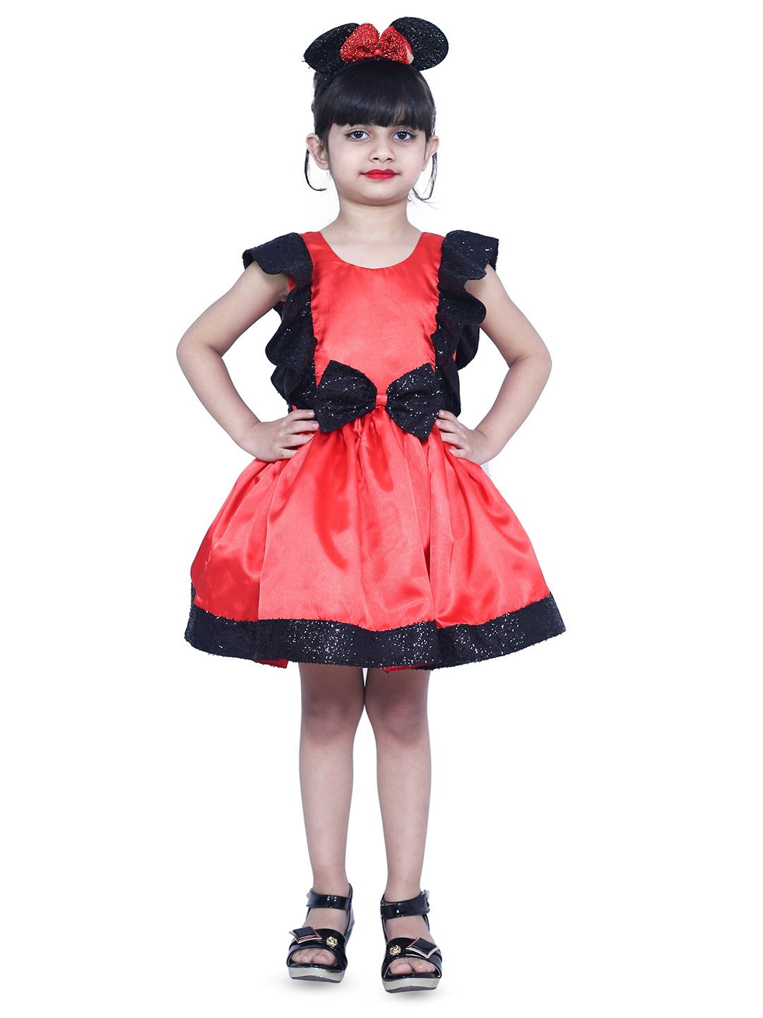 

Wow Princess Girls Embellished Fit and Flare Knee Length Dress, Red