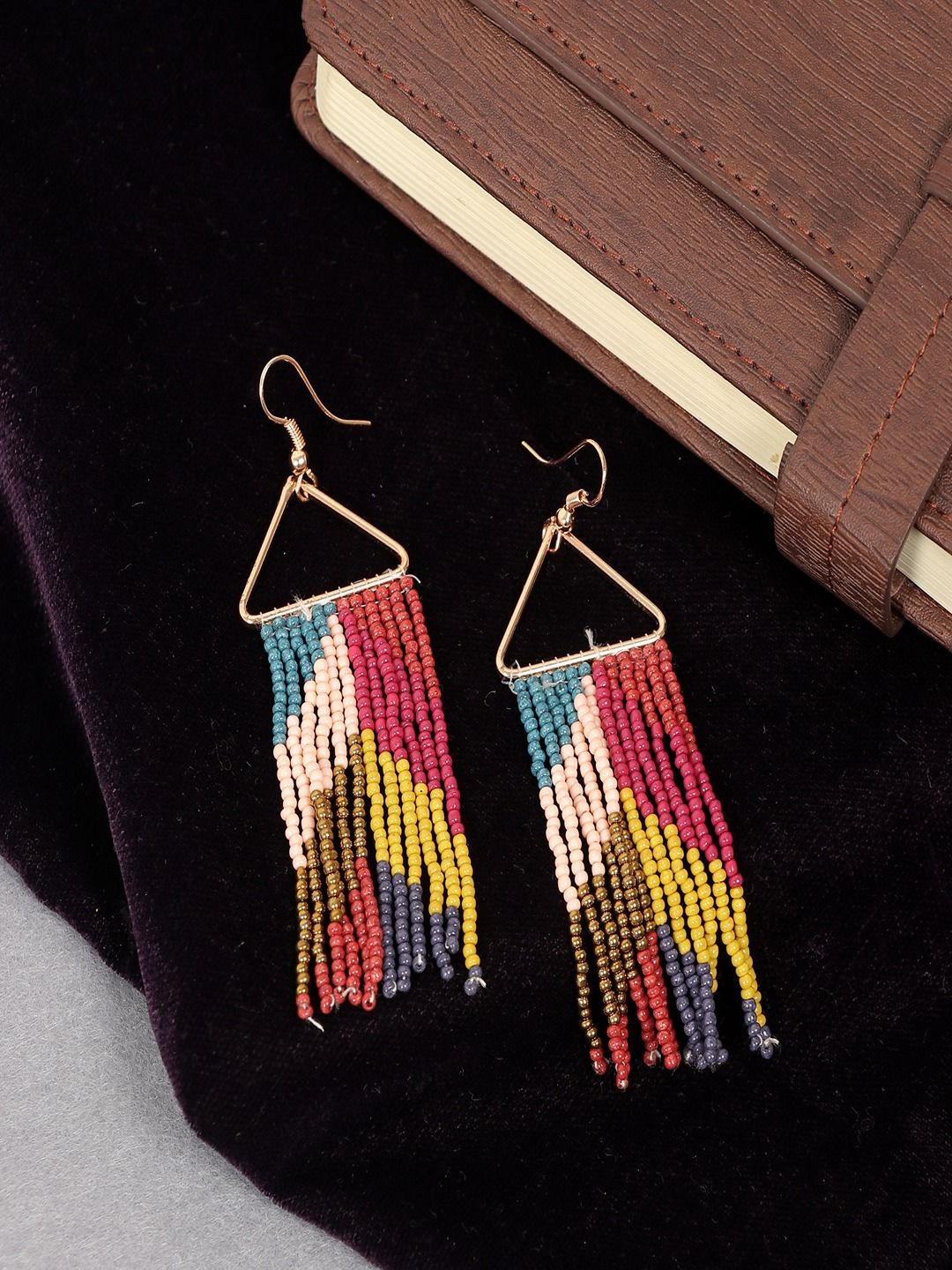 

Sangria Gold-Plated Artificial Beaded Classic Dangle Drop Earrings