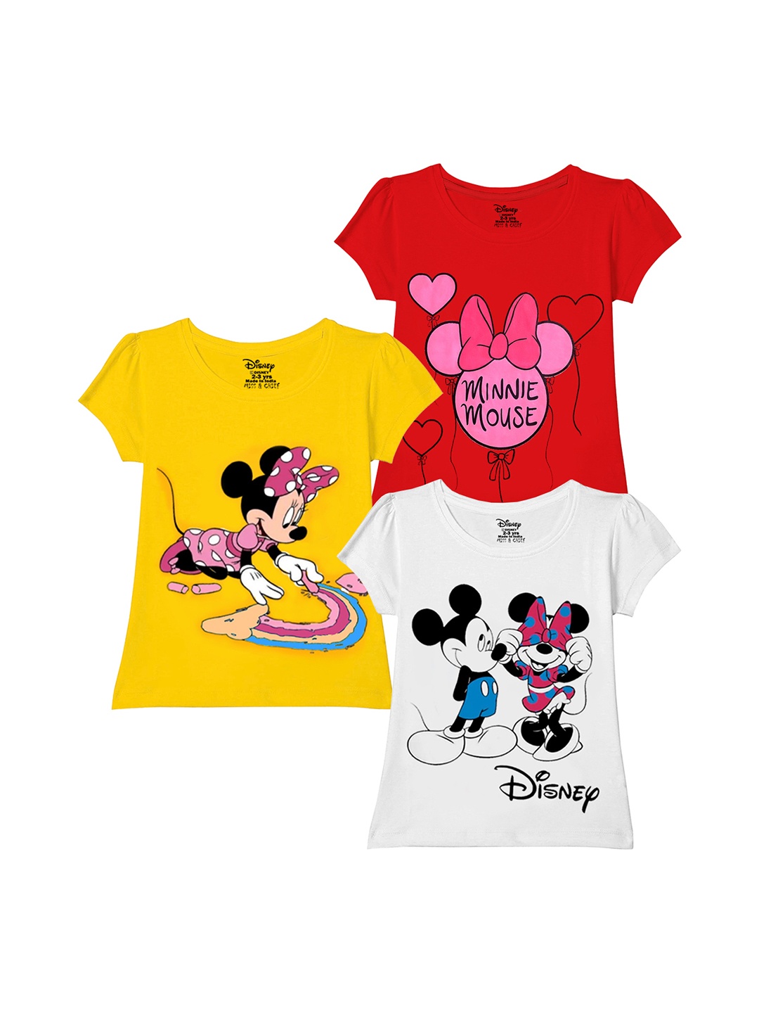 

Disney By Miss and Chief Girls Pack Of 3 Graphic Printed Short Sleeves Cotton T-shirts, Red