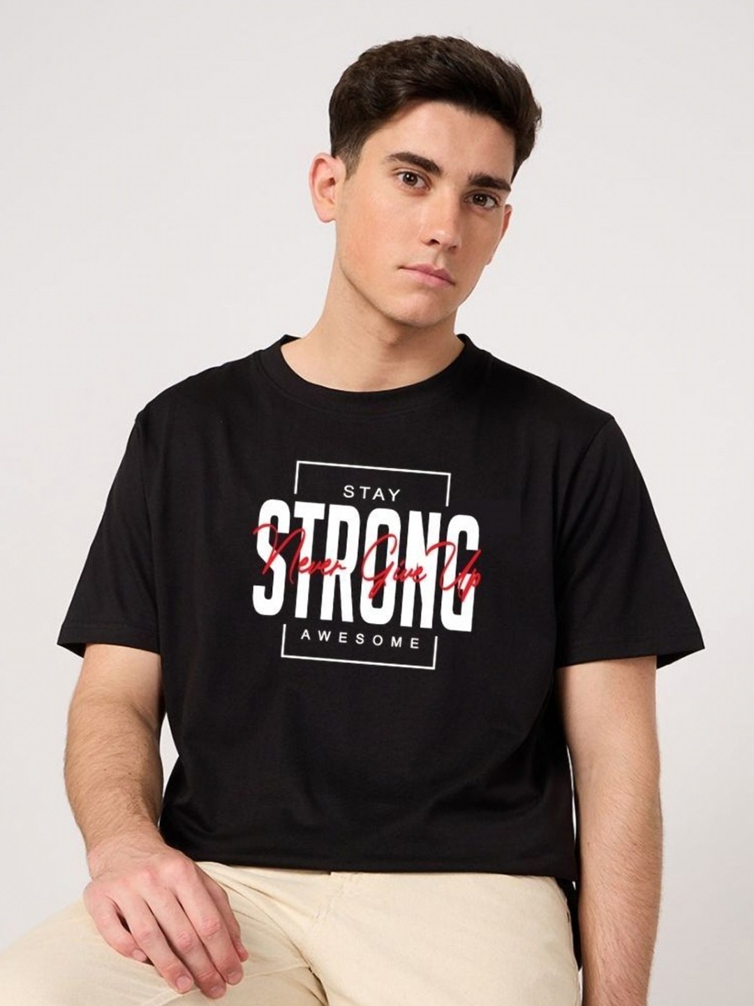 

SZN Men Graphic Printed Round Neck Cotton T-shirt, Black