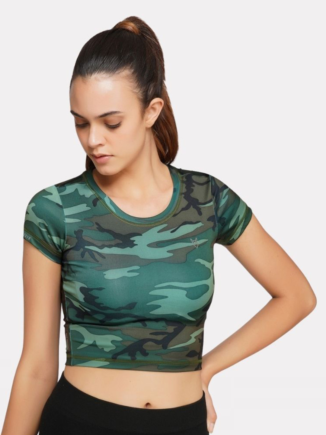 

Body Mechanics Printed Crop Slim Fit T-shirt, Olive
