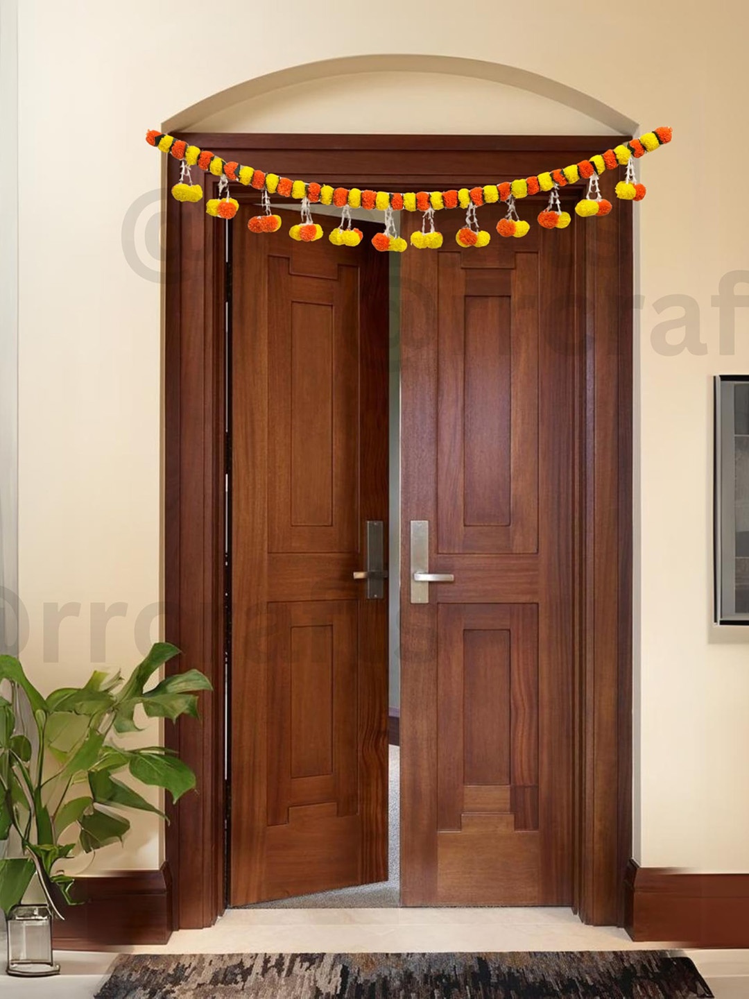 

RR Crafts Yellow & Orange - Colored Marigold Toran Flowers Festive Decor