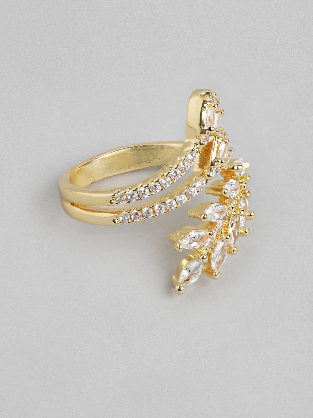 

DressBerry Stone Studed Leaf-Shaped Finger Ring, Gold
