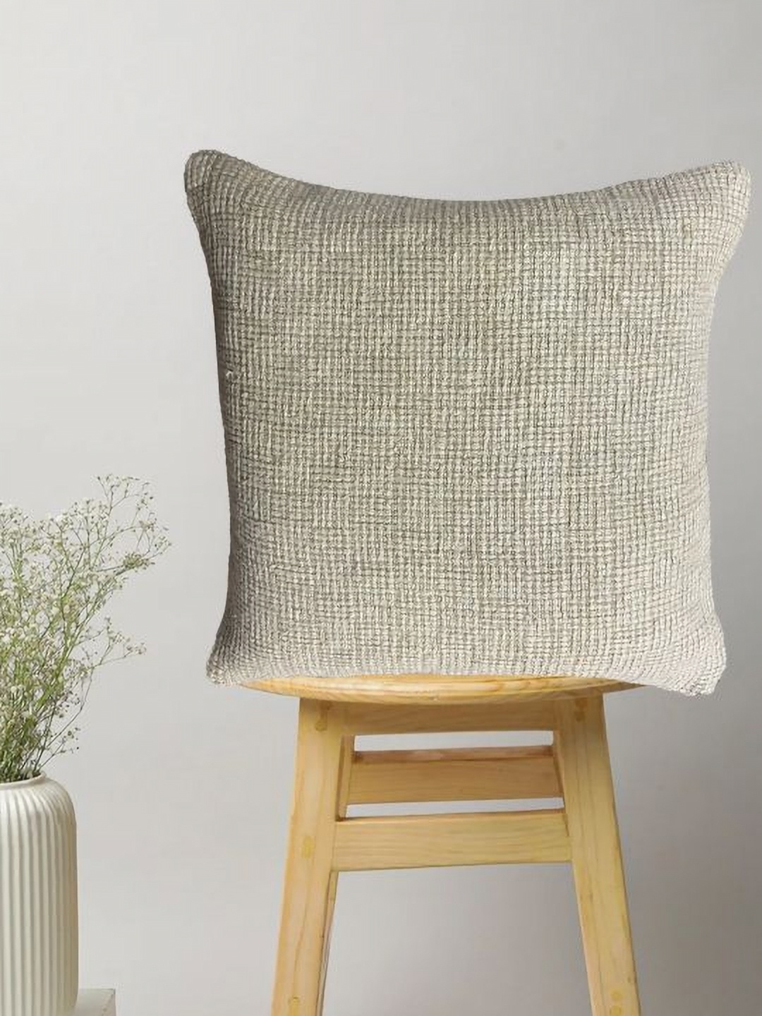

SAJAVAT Beige Textured Cotton Square Cushion Cover