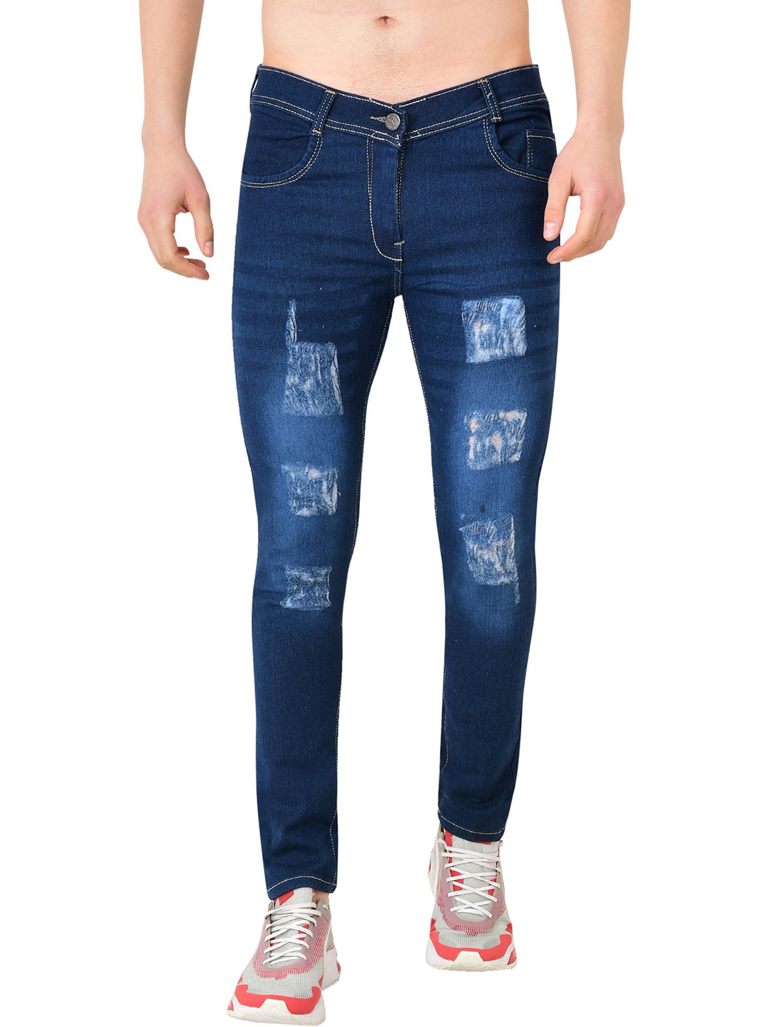 

COMFITS Men Classic Skinny Fit Mildly Distressed Heavy Fade Stretchable Jeans, Blue