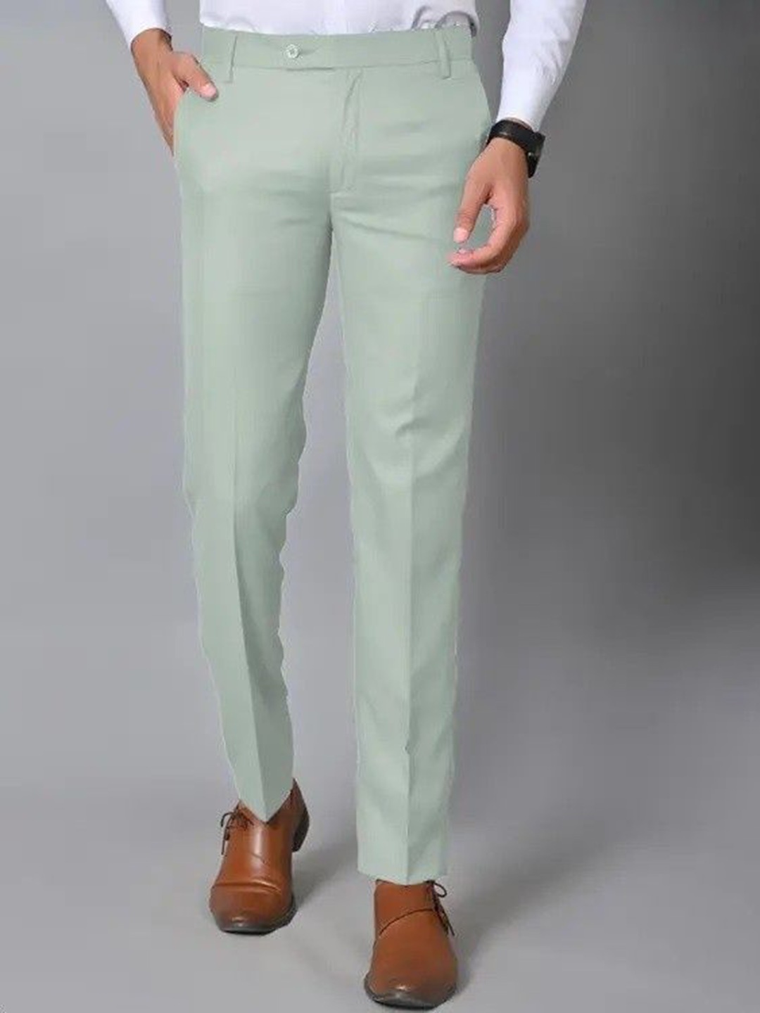 

KANU FASHION Men Comfort Regular Fit Mid-Rise Formal Trousers, Green