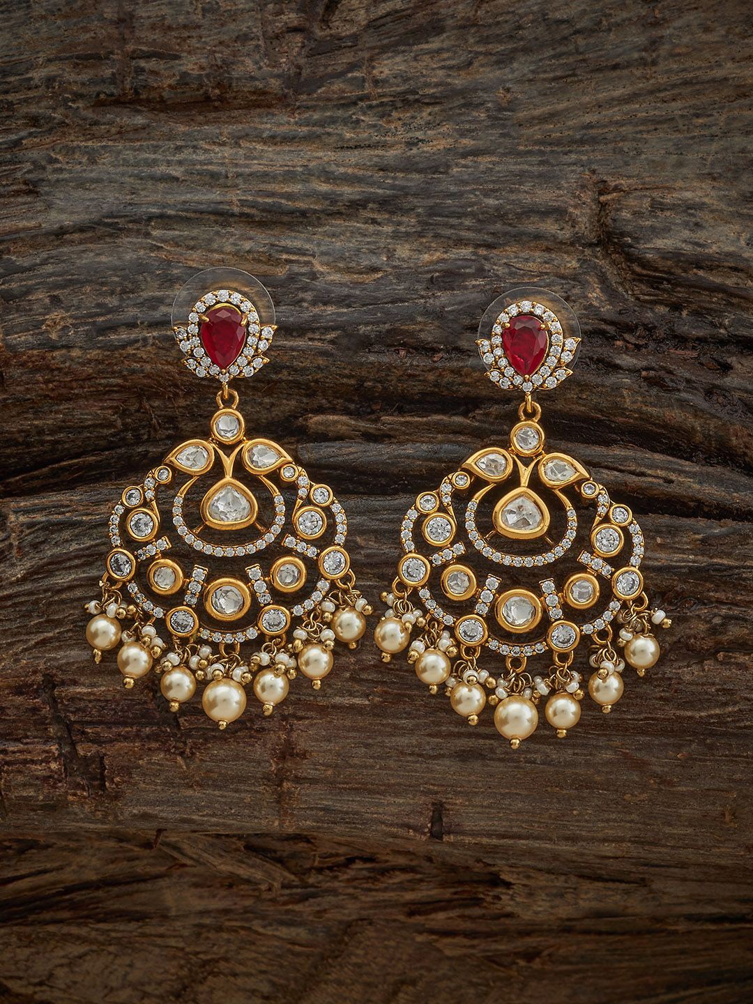 

Kushal's Fashion Jewellery Victorian-Plated Ethnic Kundan Contemporary Chandbalis Earrings, Gold