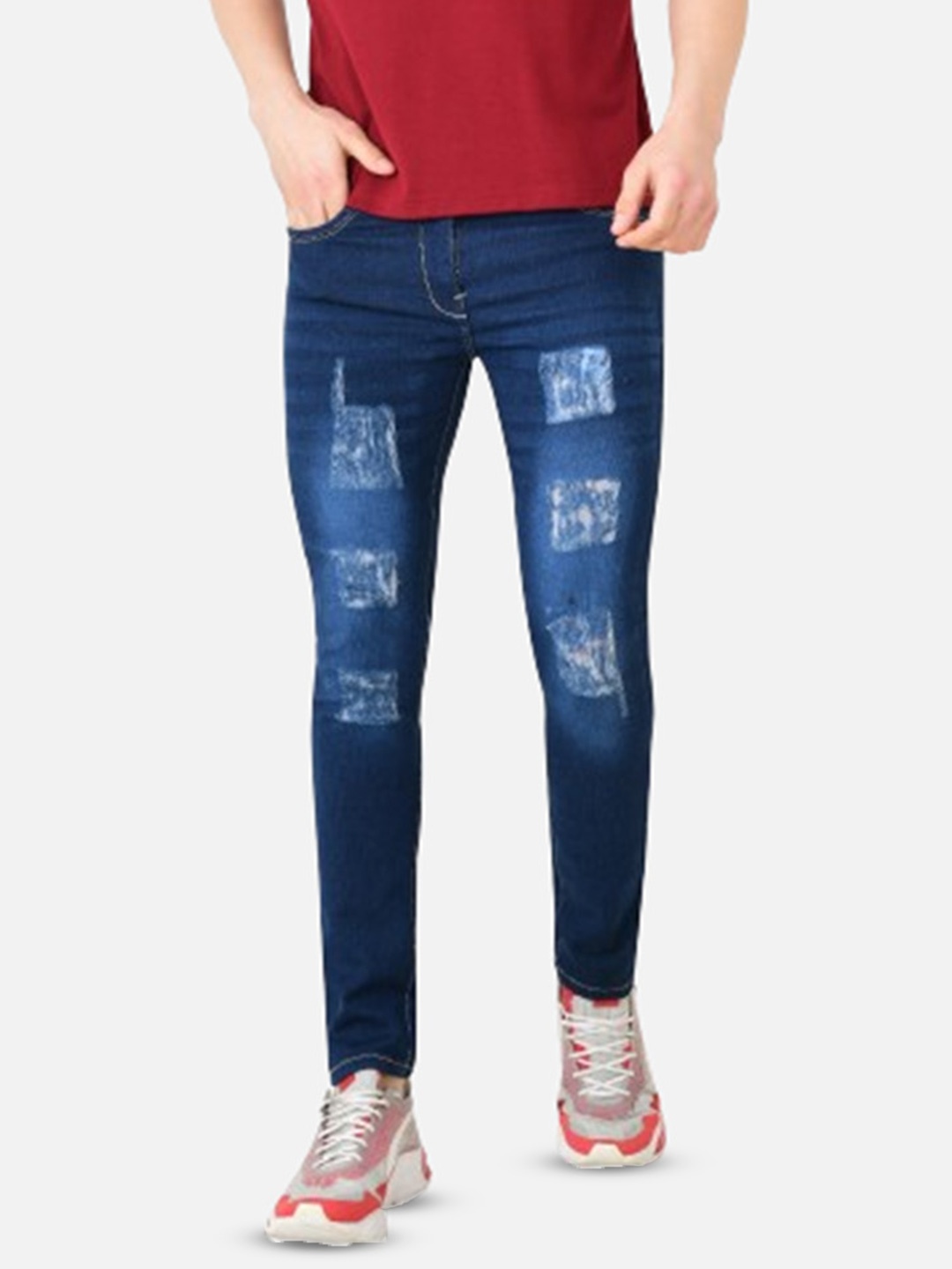 

COMFITS Men Classic Mildly Distressed Stretchable Jeans, Blue