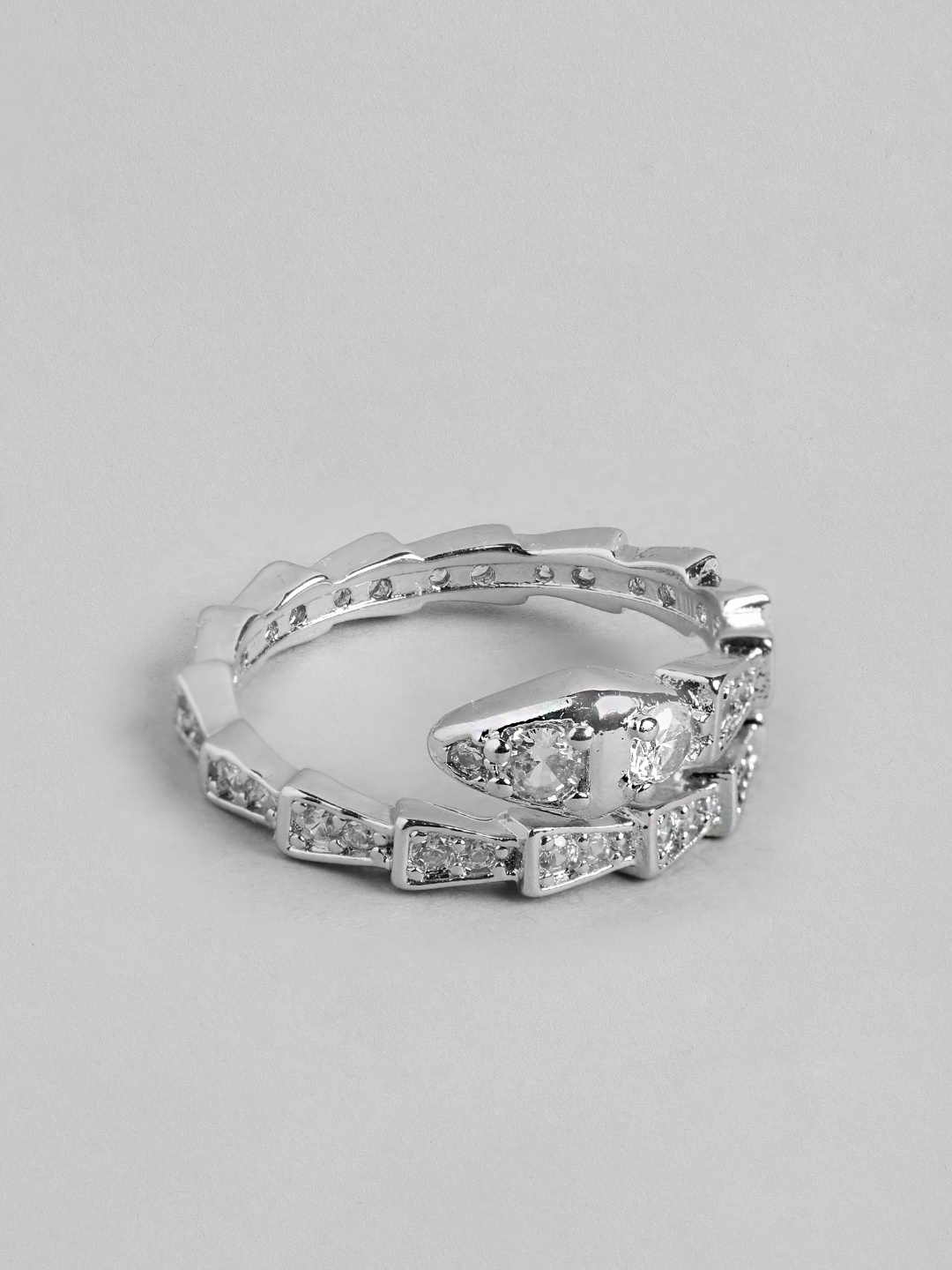 

DressBerry Women Stone-Studded Snake-Shaped Adjustable Finger Ring, Silver