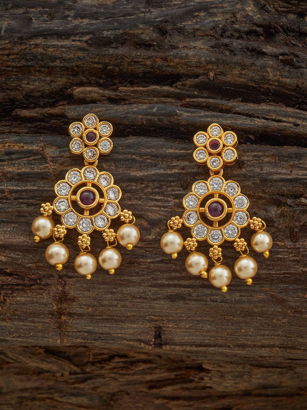 

Kushal's Fashion Jewellery Gold-Plated Contemporary Antique Ruby Drop Earrings, White