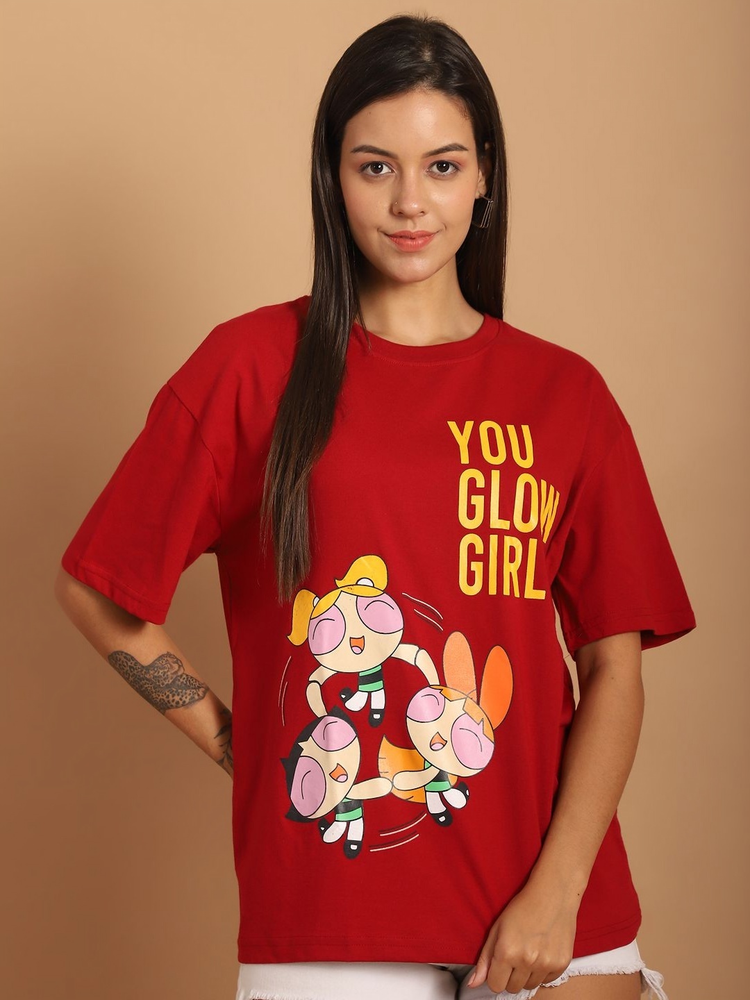 

Dreambe Typography Printed Drop-Shoulder Sleeves Pure Cotton Oversized T-shirt, Maroon