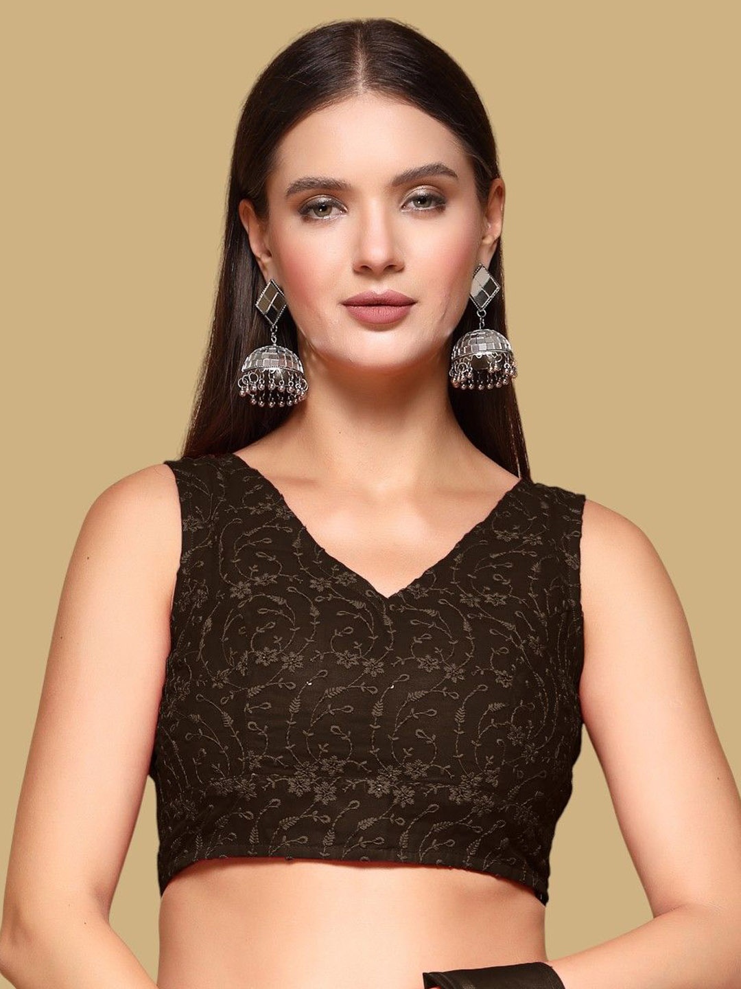 

Oomph! Embroidered Jacquard Traditional Saree Blouse, Green