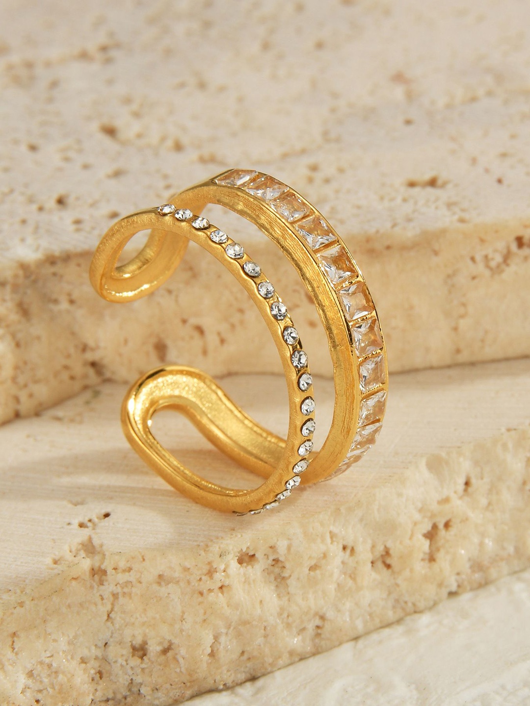 

Just Lil Things Double Stone Studded Finger Ring, Gold