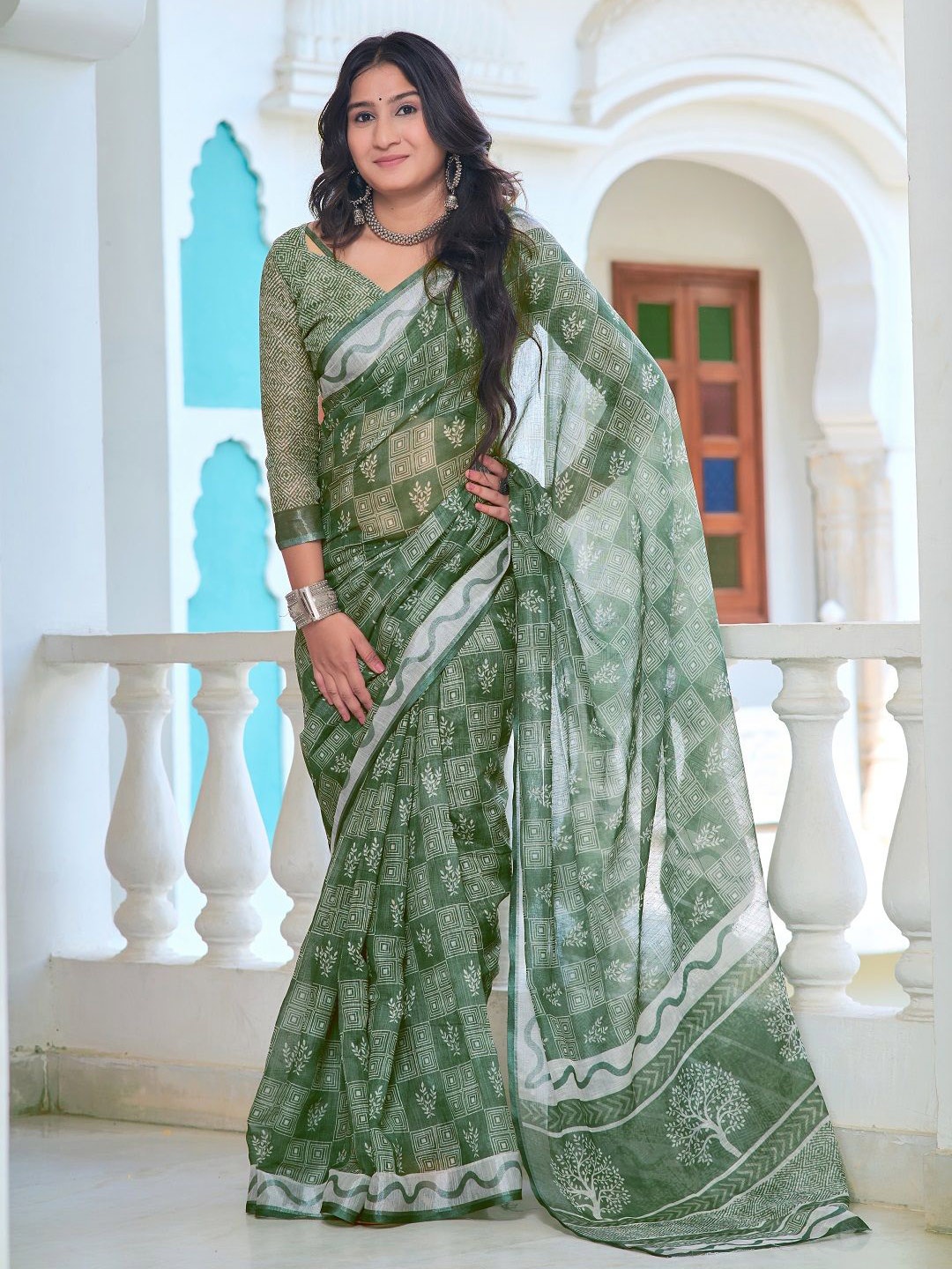 

ORUS Pure Cotton Saree, Green