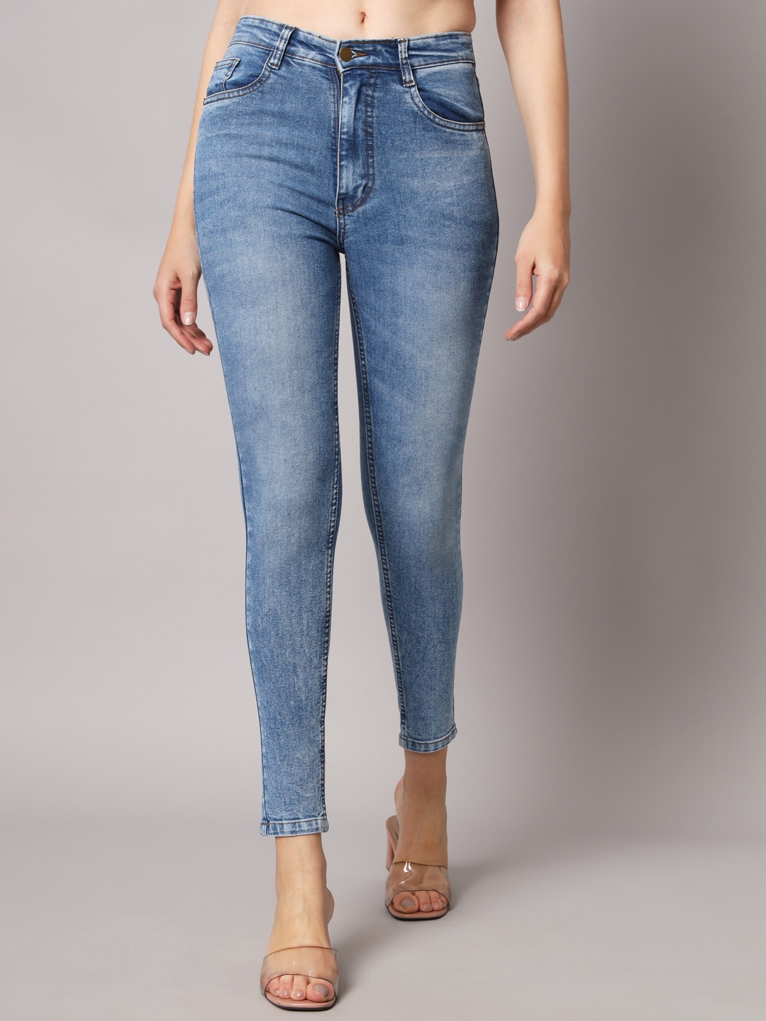 

Mast & Harbour Women Skinny Fit High-Rise Clean Look Heavy Fade Stretchable Jeans, Blue