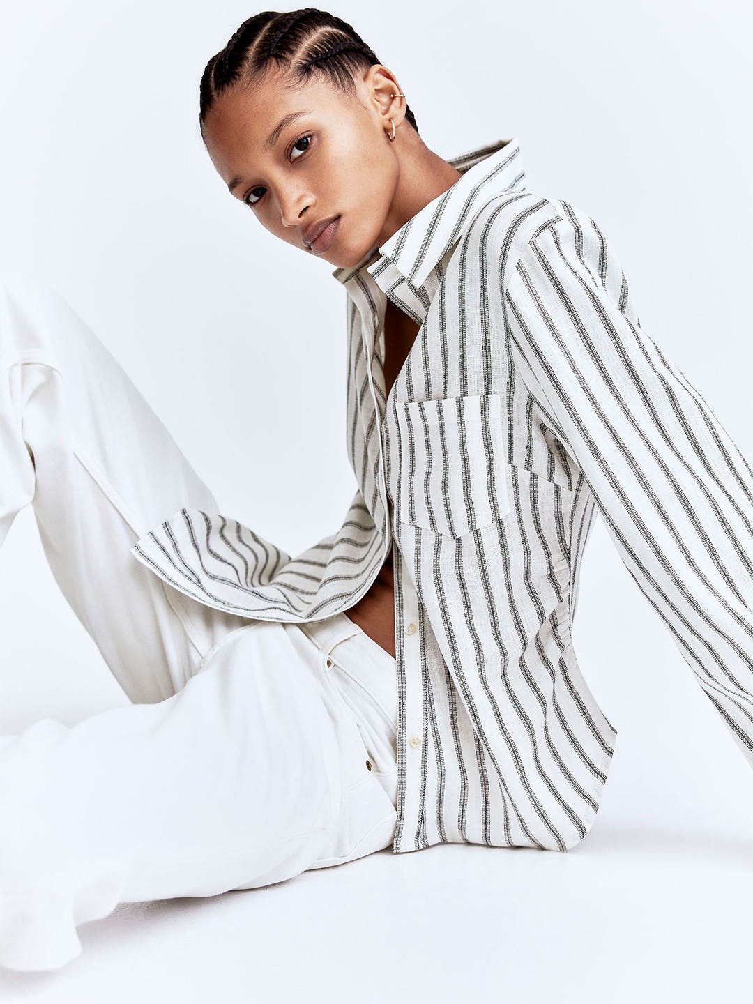 

H&M Gathered Linen-Blend Shirt, White