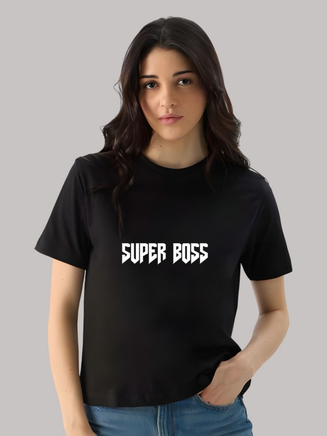 

SZN Women Typography Printed Round Neck Cotton T-shirt, Black