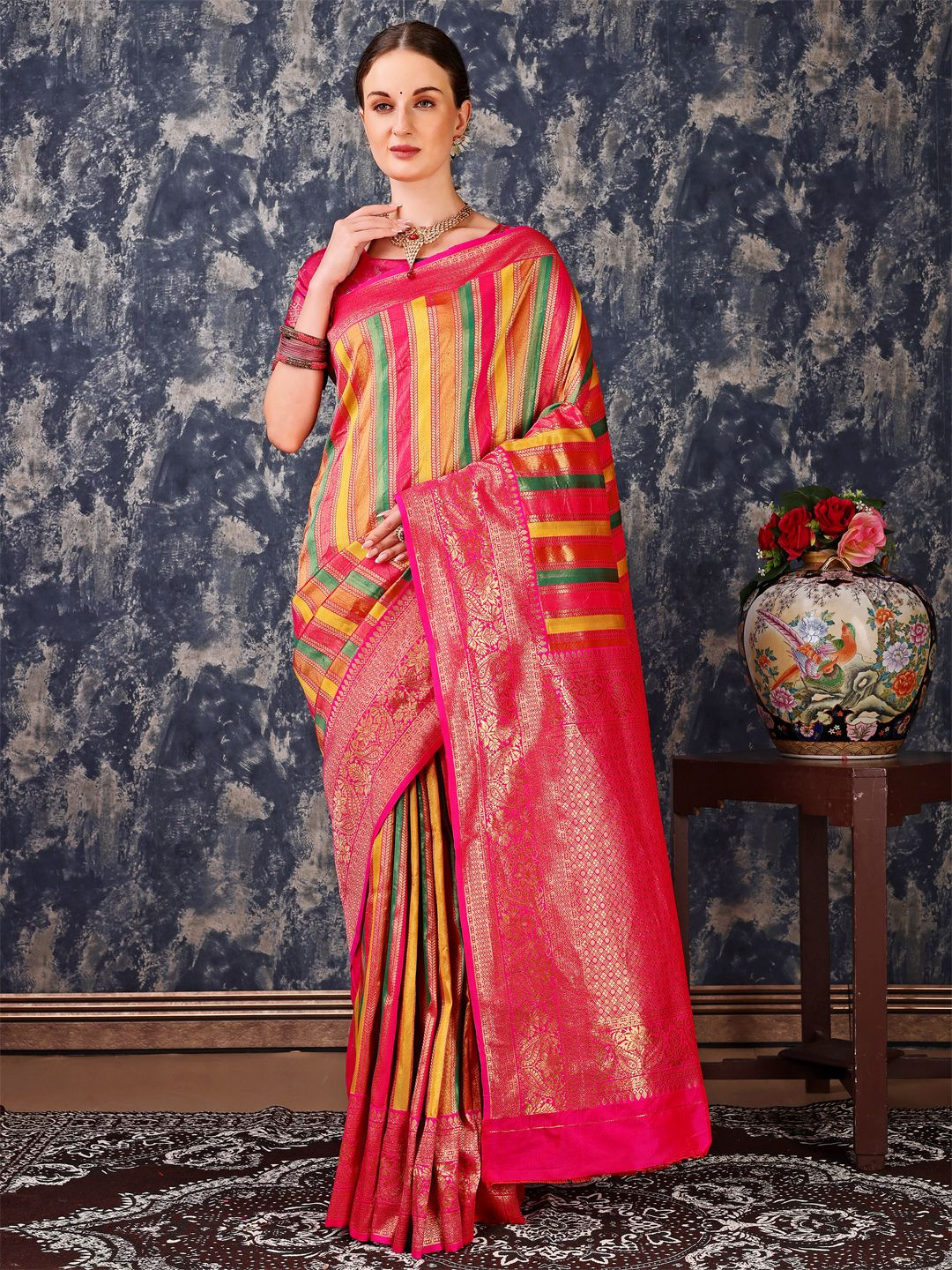 

Dreamlaxmi Fashion Woven Design Zari Silk Blend Banarasi Saree, Pink