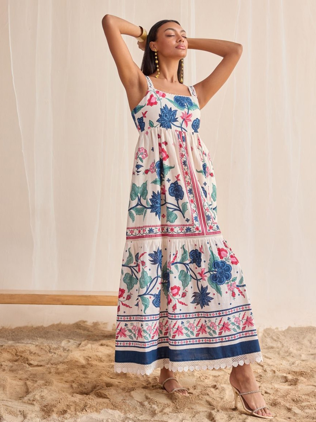 

Style Island Women Print Net Maxi Dress, White