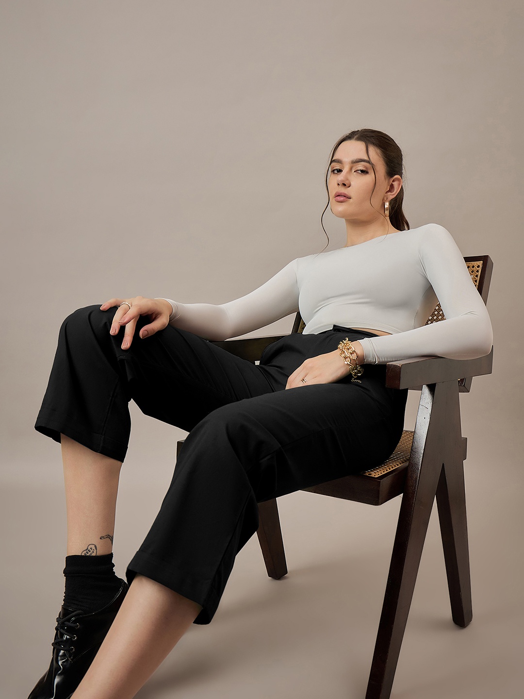 

CORSICA Women Relaxed Straight Fit High-Rise Easy Wash Pleated Trousers, Black