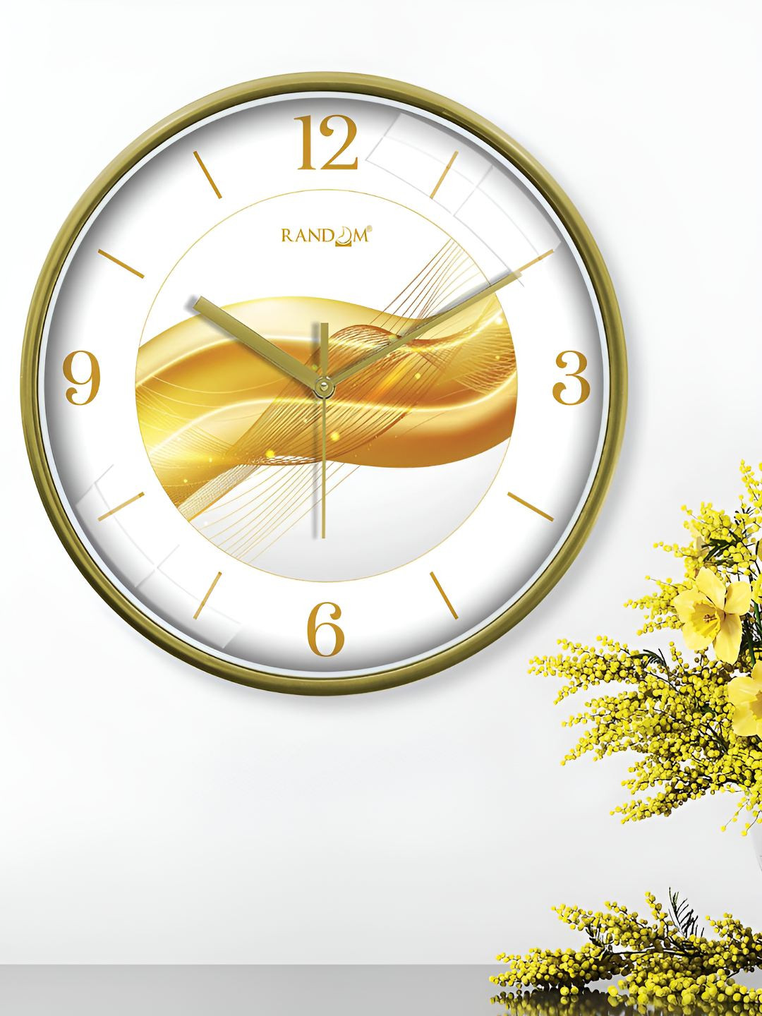 

RANDOM Yellow & White Printed Round Contemporary Wall Clock