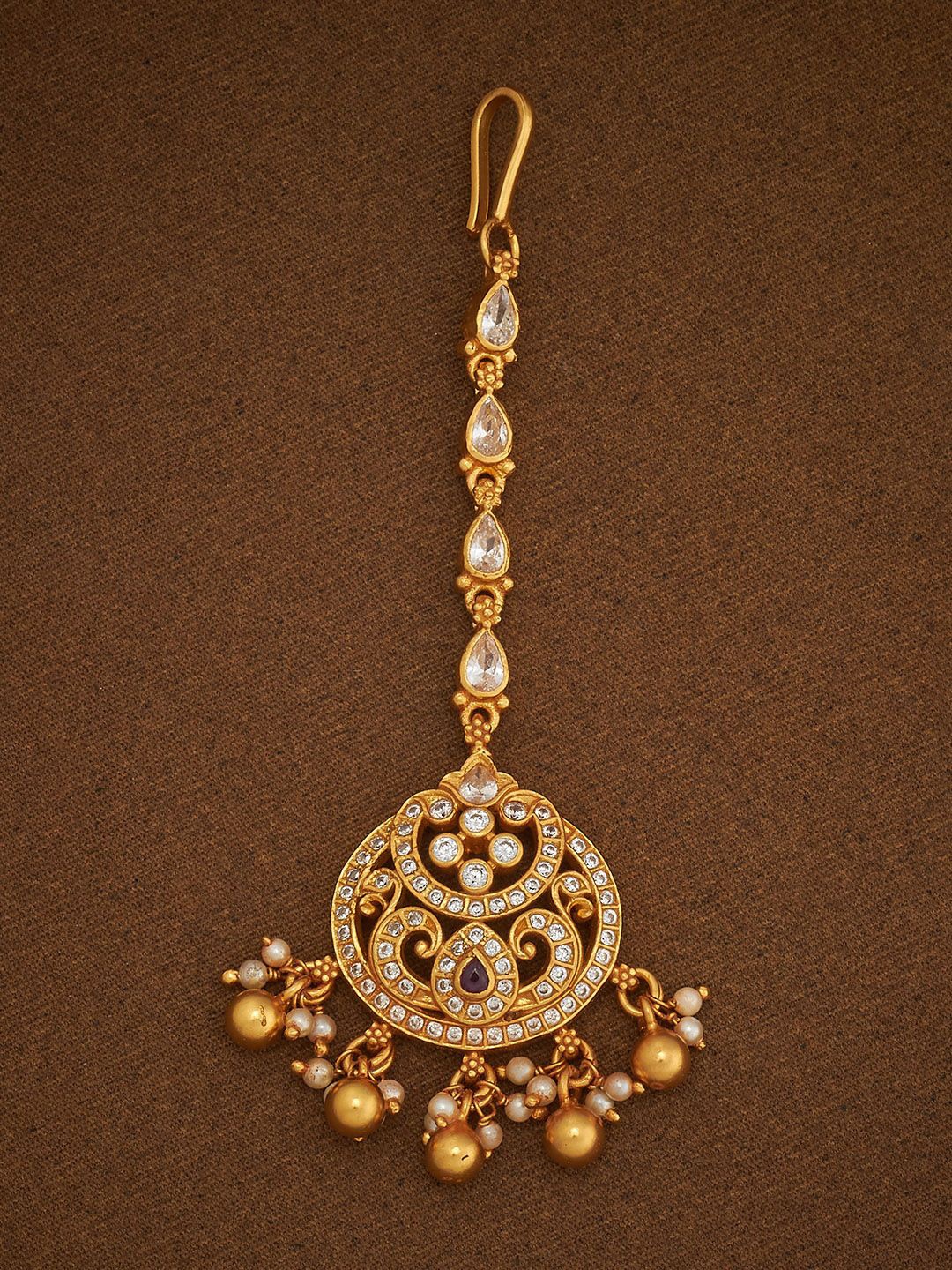 

Kushal's Fashion Jewellery 92.5 Silver Gold-Plated Stone Studded & Beaded Maang Tikka