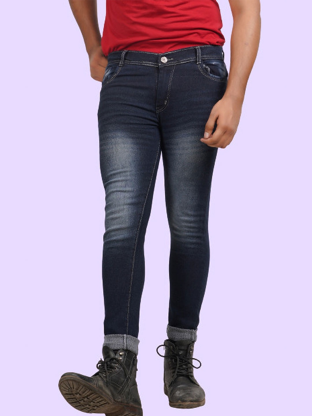 

COMFITS Men Regular Fit Mid-Rise Classic Clean Look Heavy Fade Stretchable Jeans, Blue