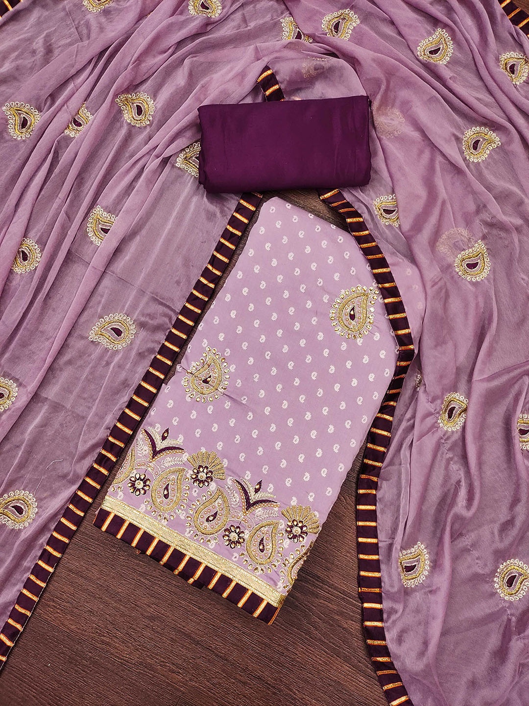 

SHADOW & SAINING Paisley Printed Pure Cotton Unstitched Dress Material, Purple